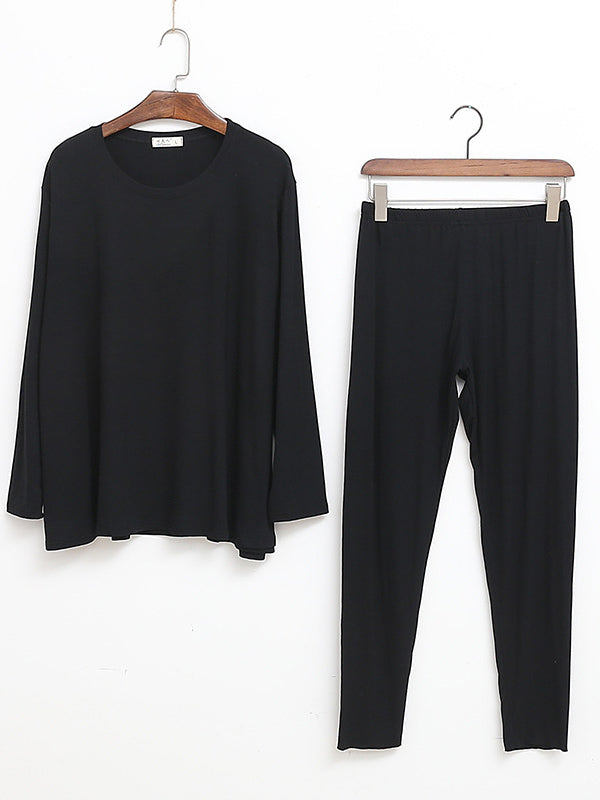 Simple Solid Color Long Sleeve Loose Modal Pajamas Sets