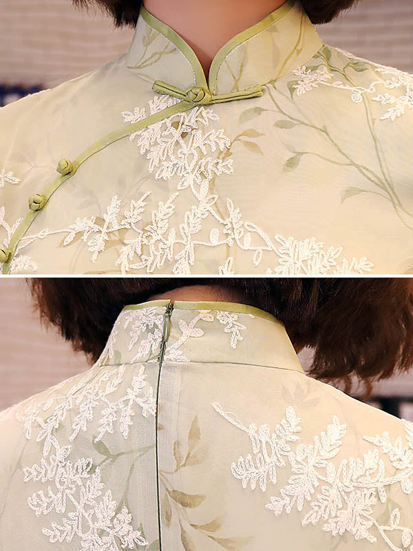 Original Applique Stand Collar Long Cheongsams