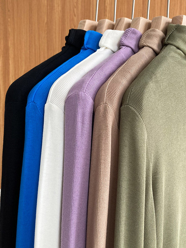 Simple 6 Colors Heaps Collar Long Sleeves Knitting T-Shirt Top