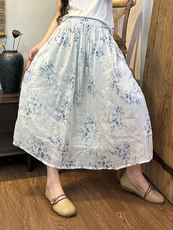 Drawstring Elasticity Floral Printed Loose Skirts