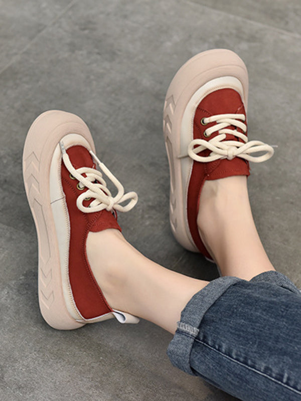 Contrast Color Lace-Up Platform Shoes Casual Shoes
