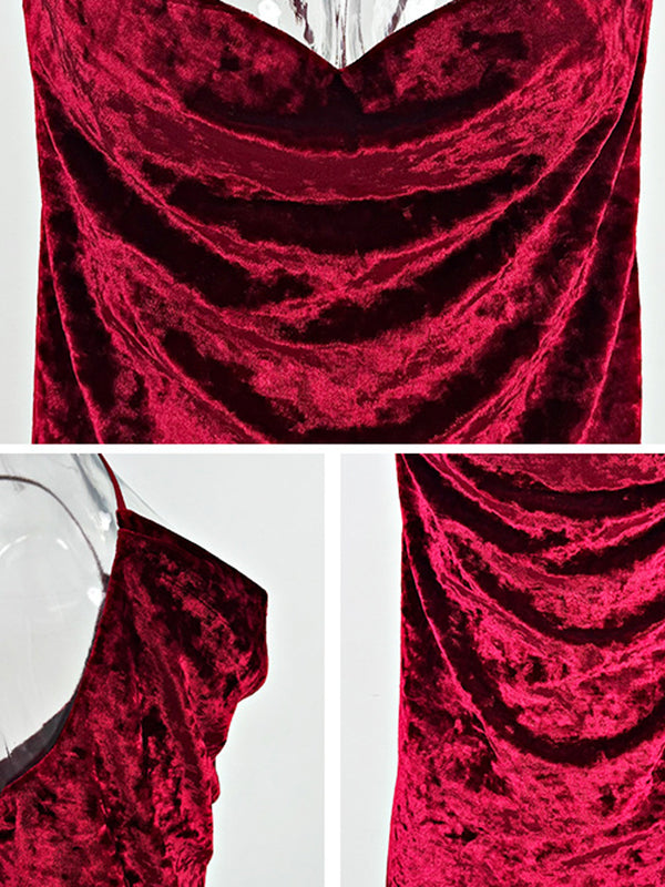 Backless Solid Color Velvet Sleeveless Spaghetti-Neck Intimates&Pajamas