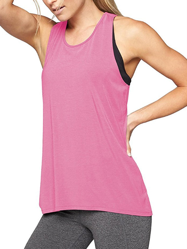 Sports Solid Color Yoga Wear Round-Neck Vest