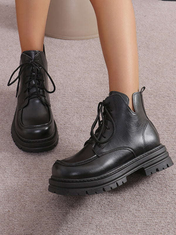 Lace-Up Round-Toe Split-Joint Platform Shoes Boots