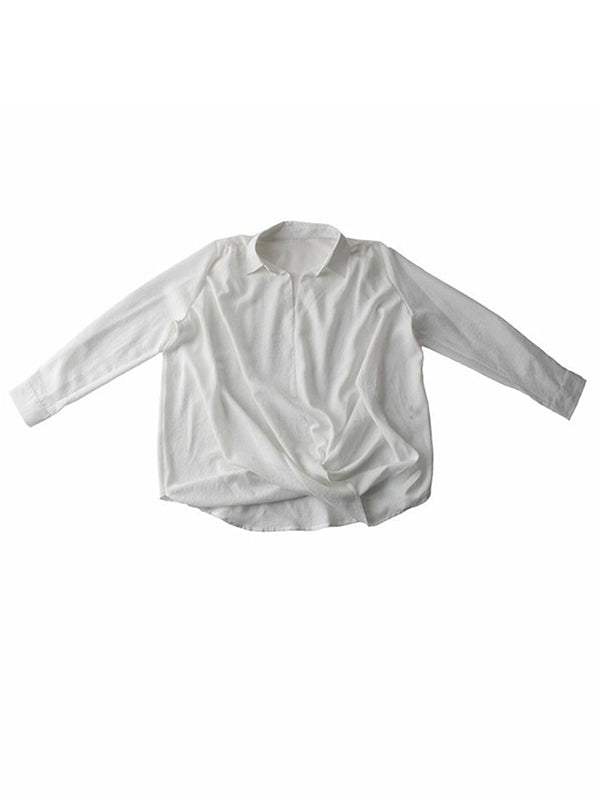 Loose Ramie Cotton Asymmetric Solid Color Blouse Top
