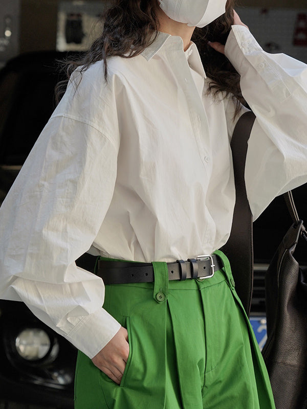 Asymmetric Solid Color Long Sleeves Loose Lapel Blouses