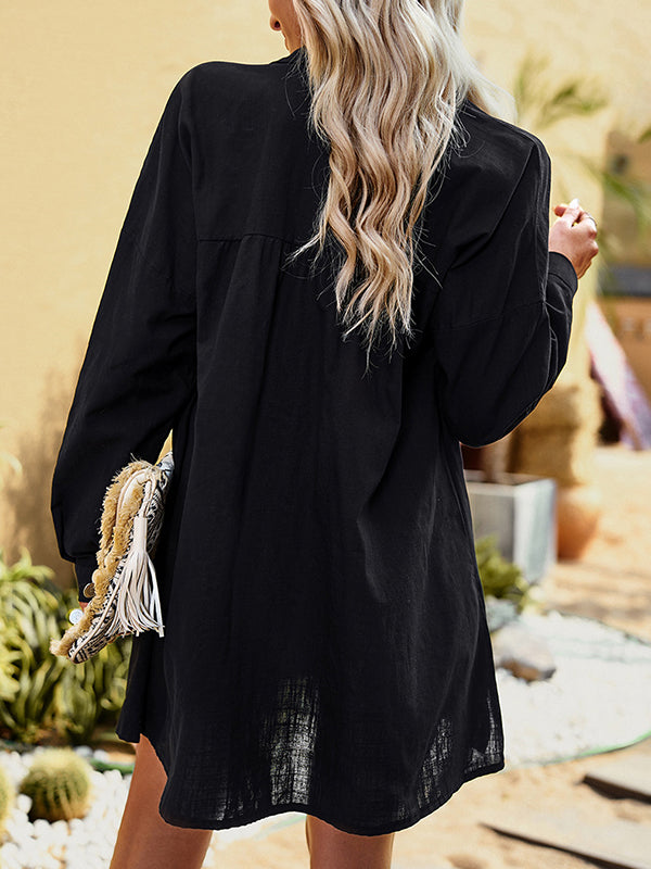 Solid Color Long Sleeves Loose Lapel Shirts Tops