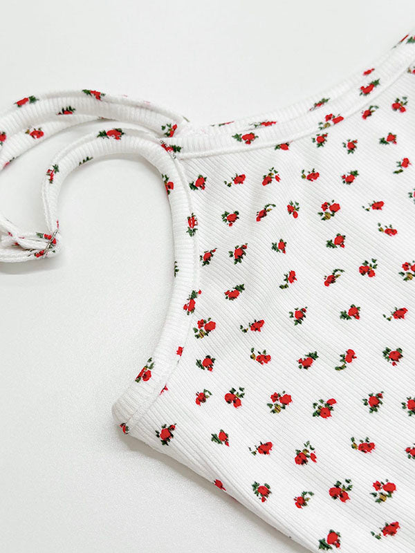 Flower Print Bodycon High Waisted Spaghetti-Neck Maxi Dresses