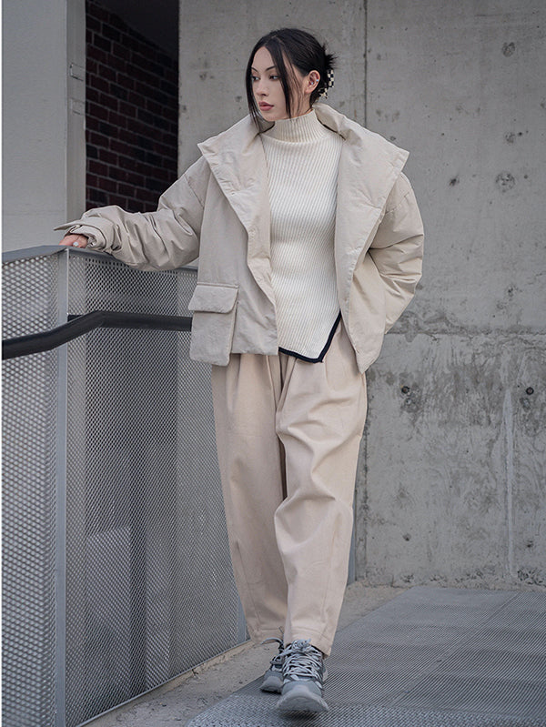 Urban Long Sleeves Buttoned Asymmetric Solid Color Stand Collar Padded Coat