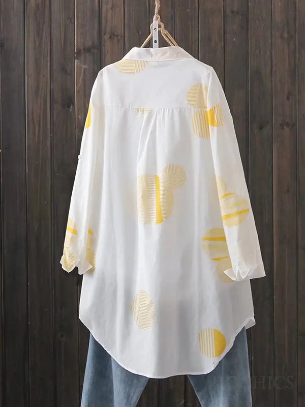Polka Dot Printed Long Sleeves Loose Lapel Shirts Tops