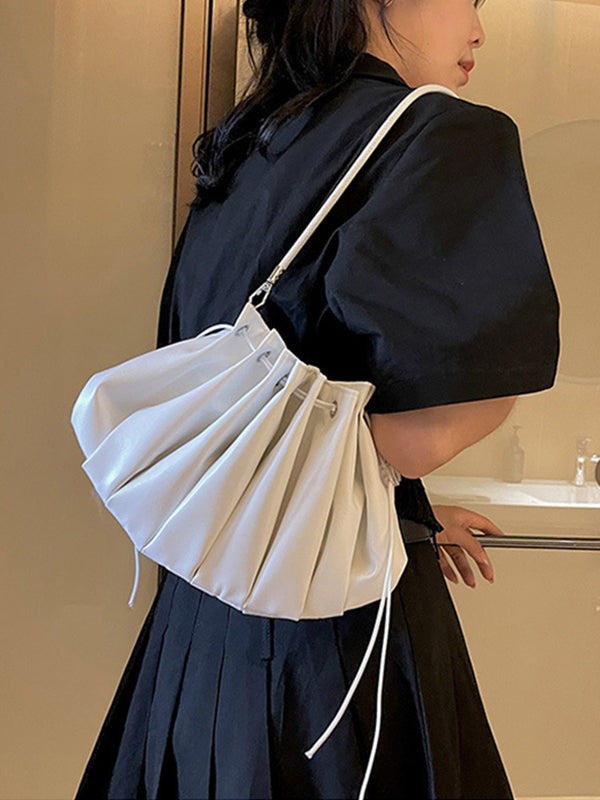 Chains Drawstring Shell Ruffled Zipper Crossbody Bags Accessories