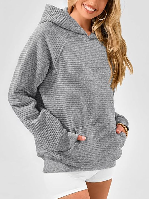 Pockets Solid Color Split-Joint Hooded Long Sleeves Hoodies Tops