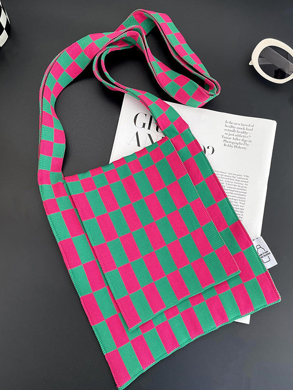 Checkerboard Straps Woven Handbag Crossbody Bags