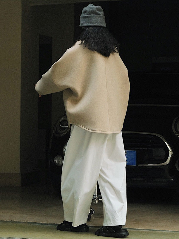 Casual Loose Wide Leg Elastic Waist Solid Color Pants