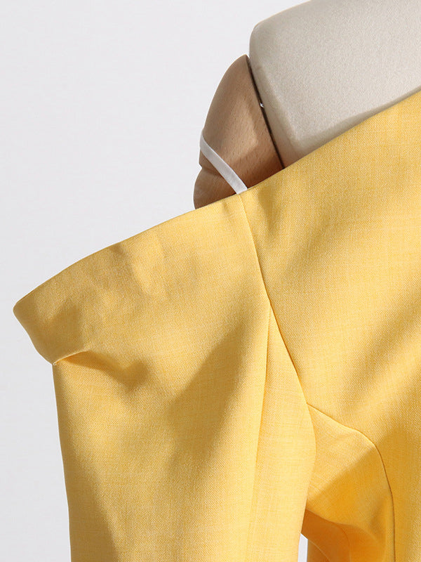 Asymmetric Buttoned Hollow Solid Color Tied Long Sleeves Loose Asymmetric Collar Blazer
