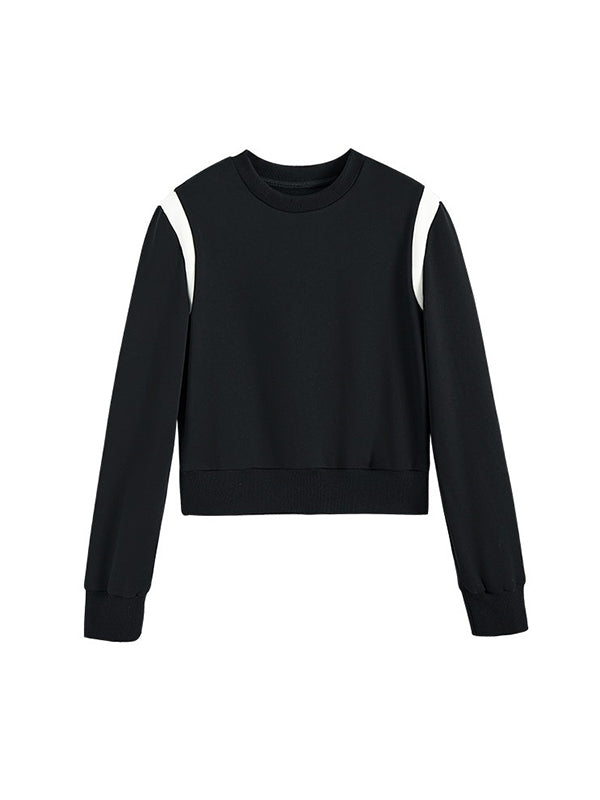 Contrast Color Long Sleeves Loose Round-Neck Sweatshirt Tops