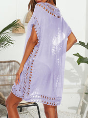 Hollow See-Through Solid Color Split-Joint Loose Raglan Sleeve V-Neck Mini Dresses