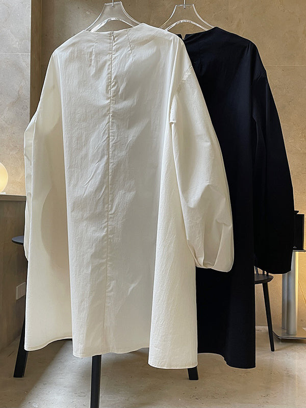 Urban Puff Sleeves Solid Color Round-Neck Mini Dress