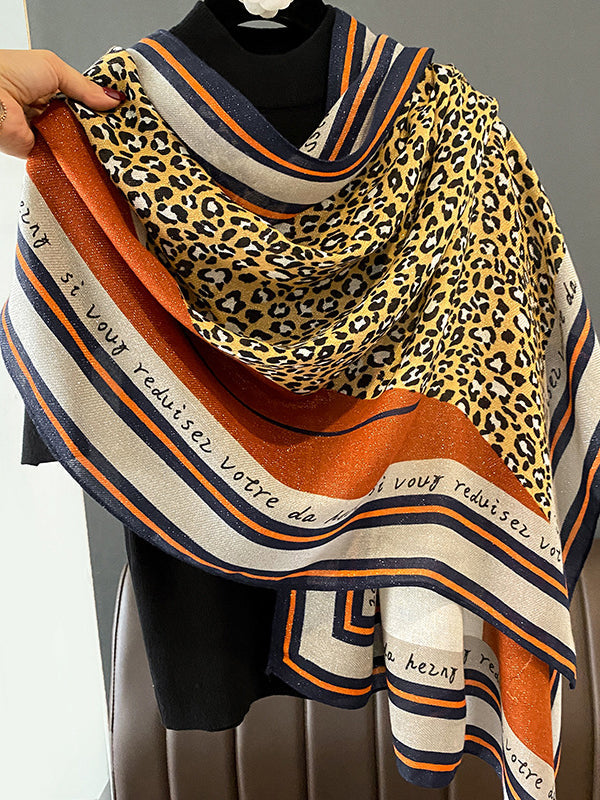 Vintage Ramie Cotton Leopard Printed Scarf