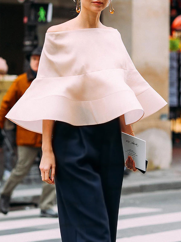Solid Color Split-Joint Loose Off-The-Shoulder Blouses&Shirts Tops