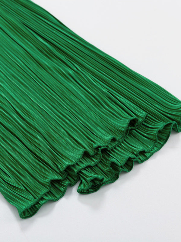 Loose Solid Color Pleated Blouse&Wide Legs Pants 2 Pieces Set