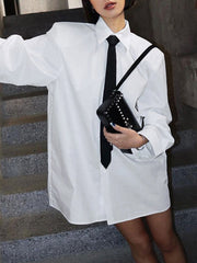 Solid Color Split-Joint Long Sleeves Loose Lapel Blouses