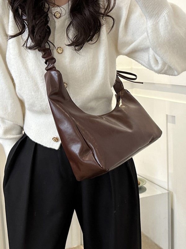 Geometric Pleated Solid Color Zipper Shoulder Bags Handbags