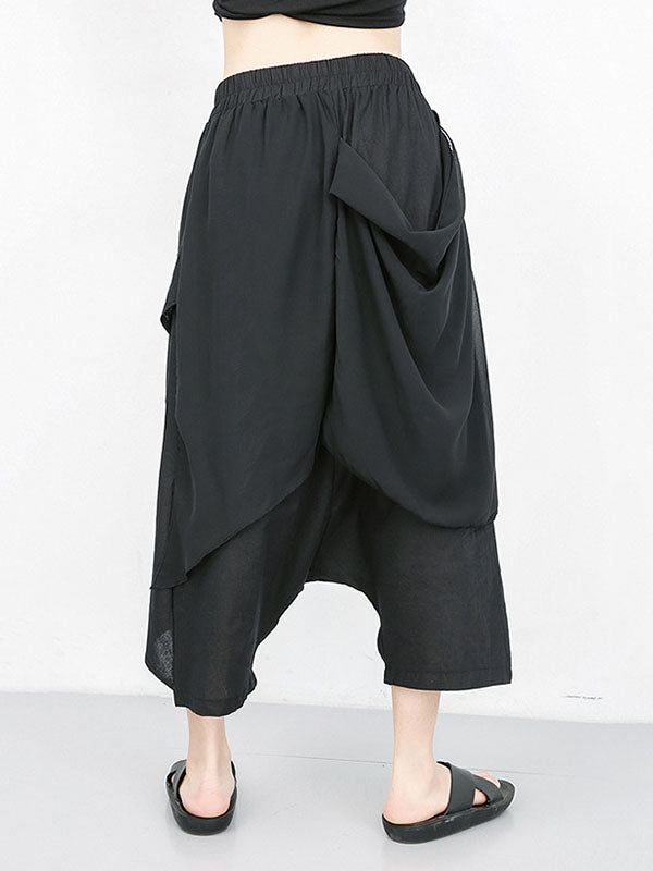 Pleated Solid Color Harem Pants Loose Ninth Pants