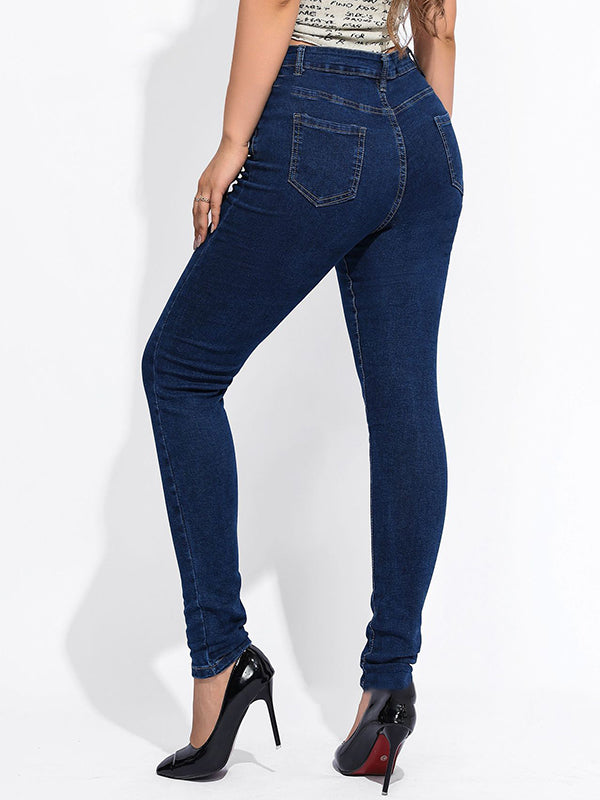 High-Waisted Split-Joint Skinny Leg Jean Pants Bottoms