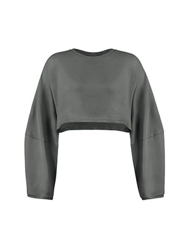Solid Color Split-Joint Long Sleeves Loose Round-Neck Sweatshirt Tops