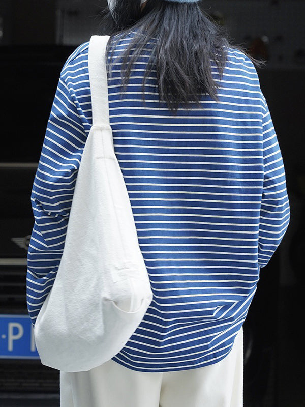 Striped Long Sleeves Round-neck T-Shirts Tops