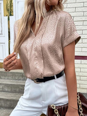 Jacquard Leopard Split-Joint Batwing Sleeves Loose V-Neck Blouses