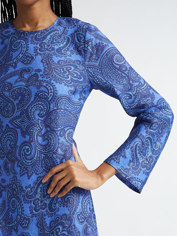 Backless Printed Split-Joint Tied Long Sleeves Loose Round-Neck Maxi Dresses