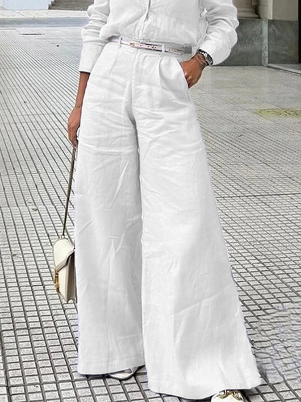 High Waisted Loose Solid Color Split-Joint Pants Trousers