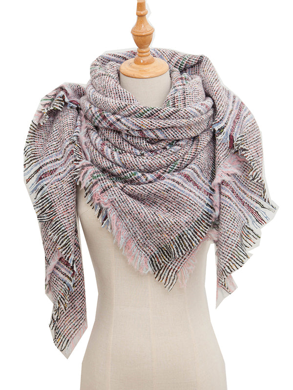 Fringed Keep Warm Plaid Triangle Shawl&Scarf