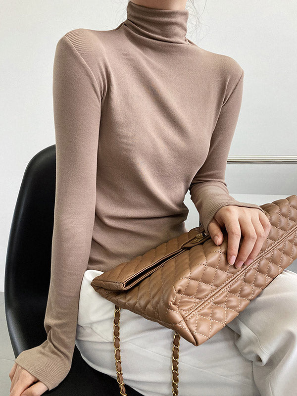 Simple 6 Colors Heaps Collar Long Sleeves Knitting T-Shirt Top