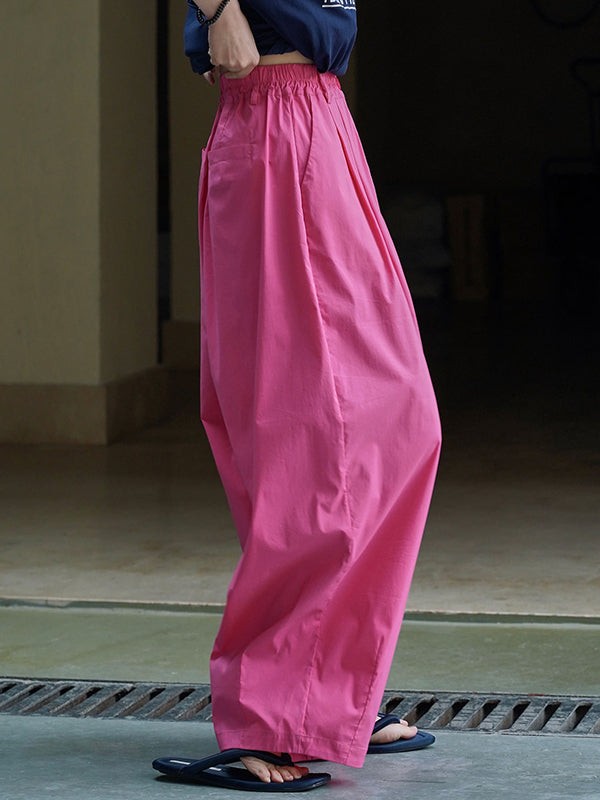 Pleated High Waisted Wide Leg Trousers Casual Pants Bottoms