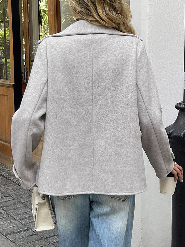 Buttoned Double-Breasted Solid Color Long Sleeves Loose Lapel Outerwear Blazer