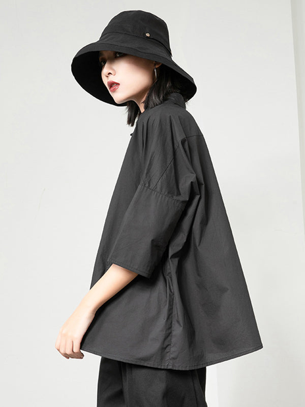 Leisure Loose Irregularity Solid Color Polo Blouses&Shirts Tops