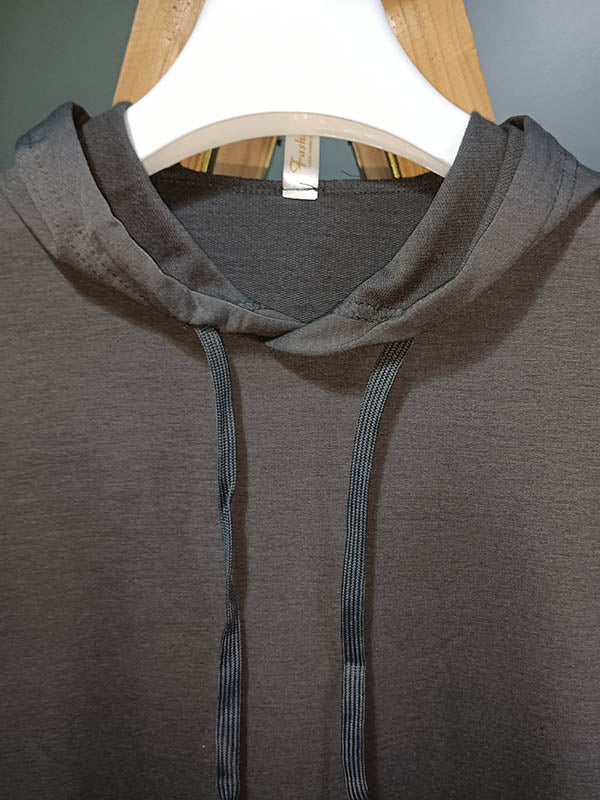 Urban Loose Drawstring Split-Side Solid Color Hoodies Top