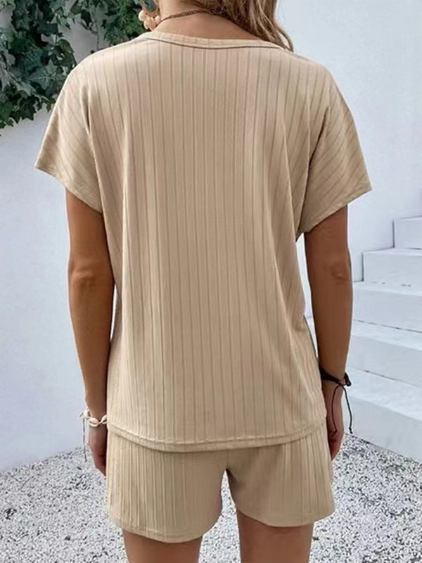 Solid Color Short Sleeves T-shirt + Shorts Pajama Sets