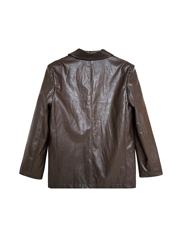 Buttoned Pockets Solid Color Long Sleeves Loose Notched Collar Outerwear