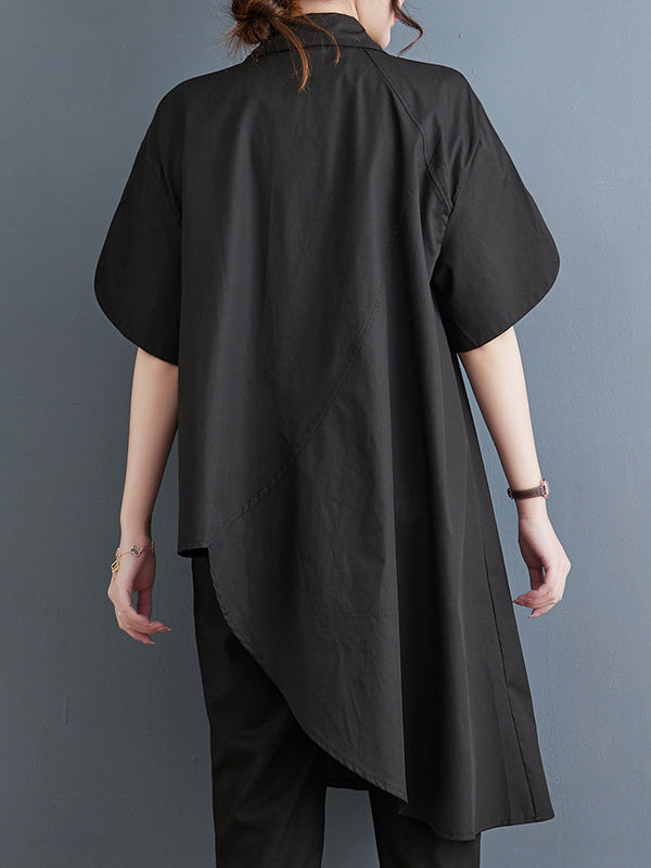 Solid Color Irregular clipping Lapel Shirts Tops