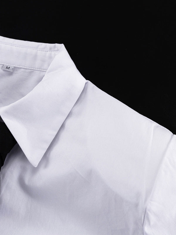 Solid Color Split-Joint Long Sleeves Loose Lapel Blouses