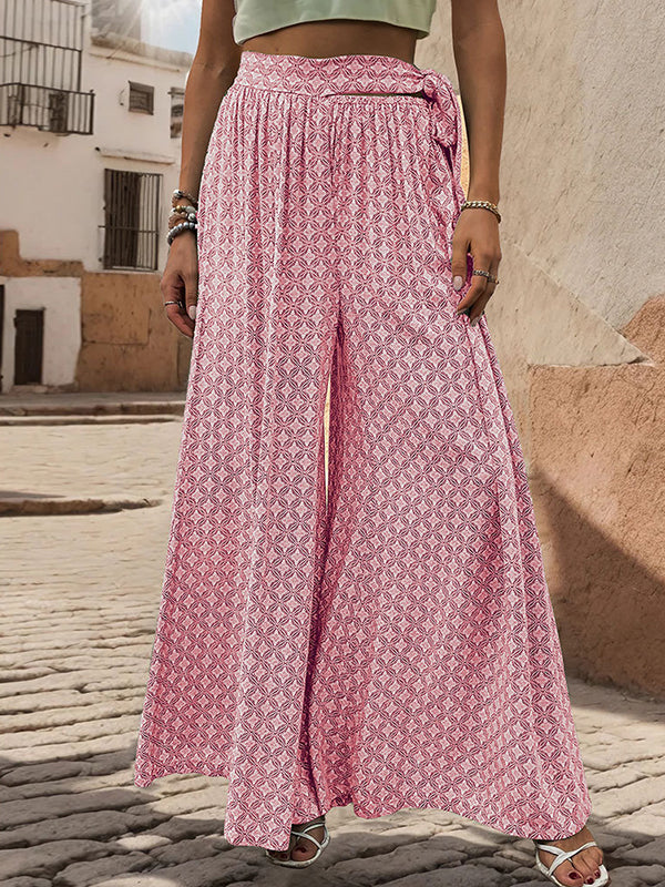 Printed Tied Waist Loose Wide Leg Pants