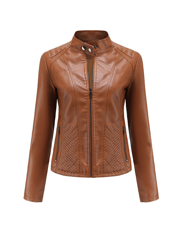 Buttoned Pockets Split-Joint Zipper Long Sleeves Plus Size Stand Collar Outerwear Jackets