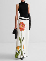 Flower Print H-line Skirts Bottoms
