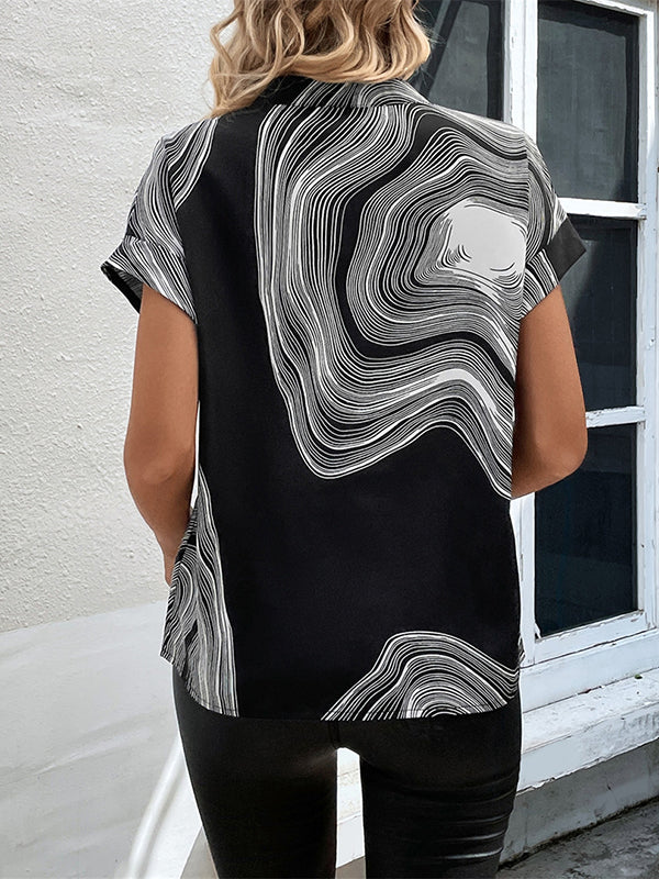 Printed Batwing Sleeves Loose V-Neck Blouses&Shirts Tops