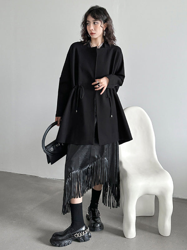 Asymmetric Buttoned Crocodile Texture Solid Color Tasseled A-Line Irregularity Skirts Bottoms