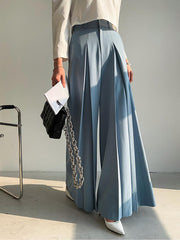 Pleated Solid Color High Waisted Wide Leg Trousers Casual Pants Bottoms